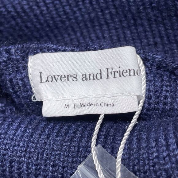 NWT LOVERS & FRIENDS Keeney Distressed Sweater Mini Dress Size M Navy Wool Blend - Picture 4 of 16